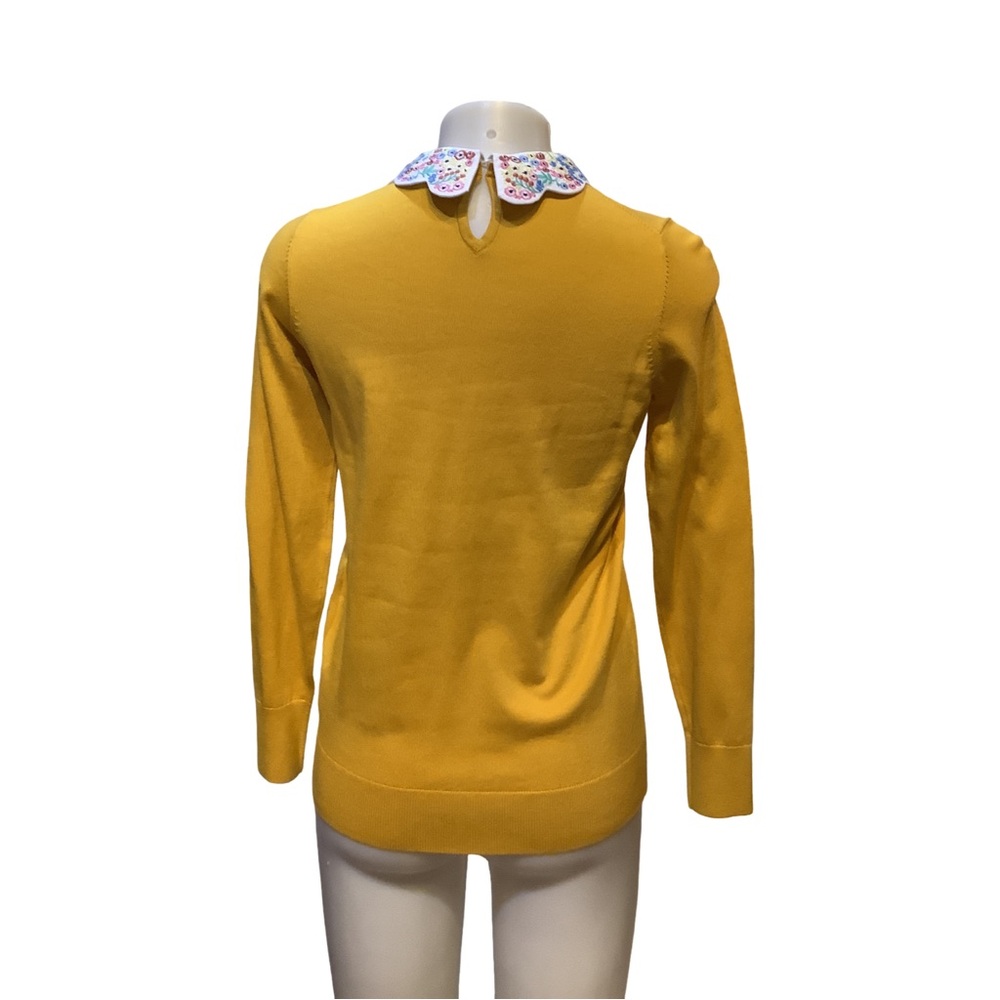 Boden Yellow Sweater with Embroidered Floral Peter Pan Collar - Picture 2 of 4